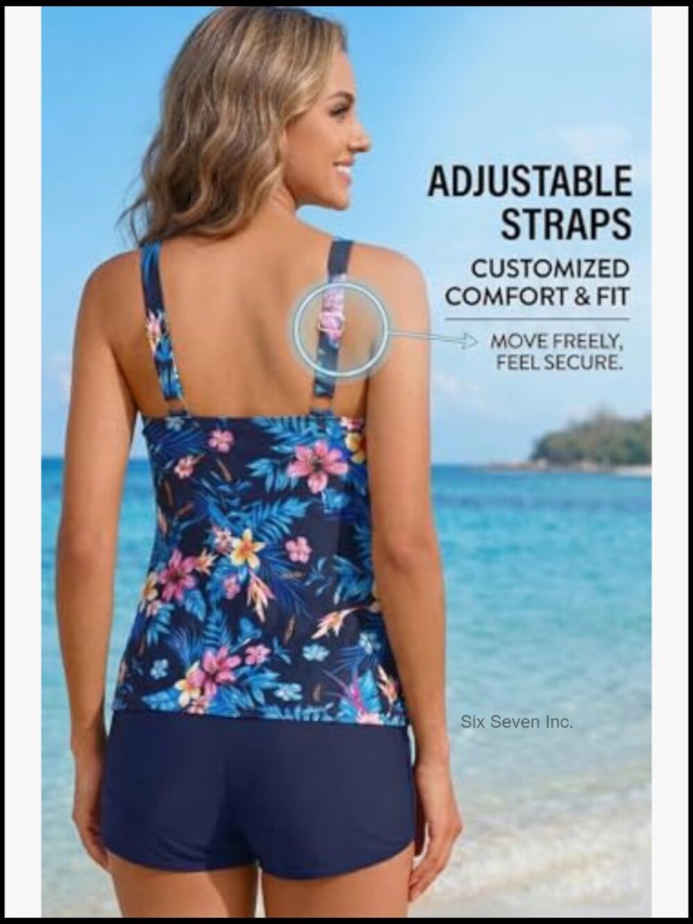 Tankini Swimsuit with Shorts - Two Piece Tummy Control Bathing Suit Top with - Picture 4 of 7